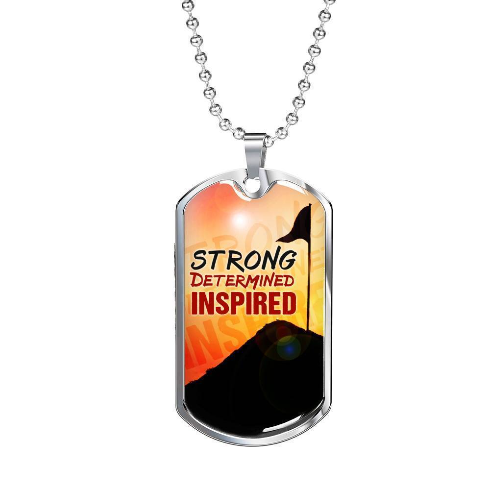 Strong Determined Inspired Necklace Stainless Steel or 18k Gold Dog Tag 24" Chain-Express Your Love Gifts