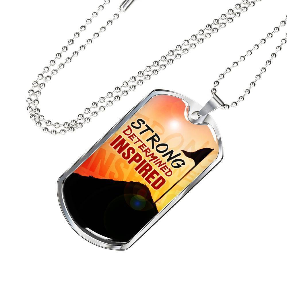 Strong Determined Inspired Necklace Stainless Steel or 18k Gold Dog Tag 24" Chain-Express Your Love Gifts