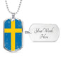 Sweden Flag Necklace Sweden Flag Stainless Steel or 18k Gold Dog Tag 24"-Express Your Love Gifts