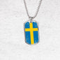 Sweden Flag Necklace Sweden Flag Stainless Steel or 18k Gold Dog Tag 24"-Express Your Love Gifts