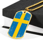 Sweden Flag Necklace Sweden Flag Stainless Steel or 18k Gold Dog Tag 24"-Express Your Love Gifts