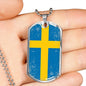 Sweden Flag Necklace Sweden Flag Stainless Steel or 18k Gold Dog Tag 24"-Express Your Love Gifts