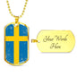 Sweden Flag Necklace Sweden Flag Stainless Steel or 18k Gold Dog Tag 24"-Express Your Love Gifts