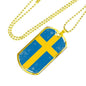 Sweden Flag Necklace Sweden Flag Stainless Steel or 18k Gold Dog Tag 24"-Express Your Love Gifts