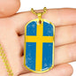Sweden Flag Necklace Sweden Flag Stainless Steel or 18k Gold Dog Tag 24"-Express Your Love Gifts