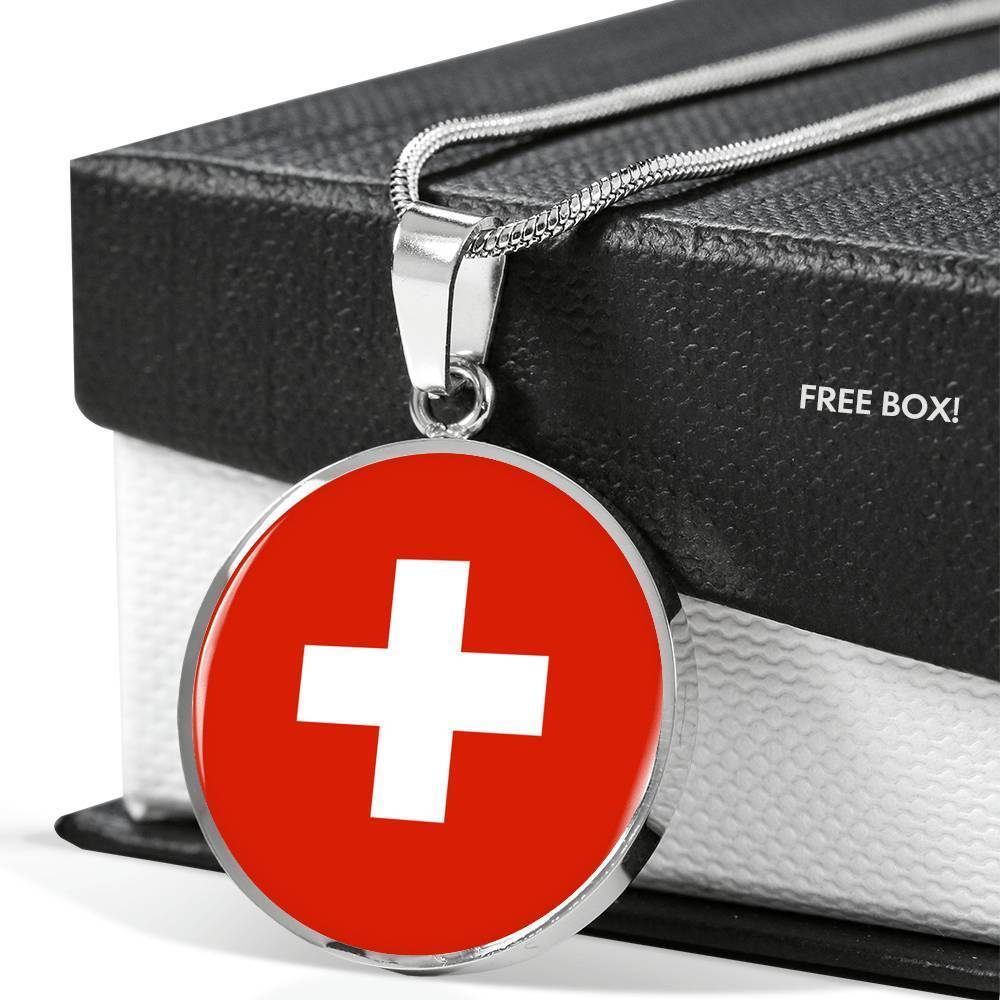 Switzerland Flag Necklace Switzerland Flag Stainless Steel or 18k Gold 18-22" - Express Your Love Gifts