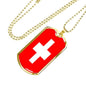 Switzerland Flag Necklace Switzerland Flag Stainless Steel or 18k Gold Dog Tag 24" - Express Your Love Gifts