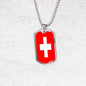 Switzerland Flag Necklace Switzerland Flag Stainless Steel or 18k Gold Dog Tag 24" - Express Your Love Gifts