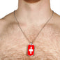Switzerland Flag Necklace Switzerland Flag Stainless Steel or 18k Gold Dog Tag 24" - Express Your Love Gifts