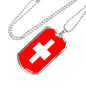 Switzerland Flag Necklace Switzerland Flag Stainless Steel or 18k Gold Dog Tag 24" - Express Your Love Gifts