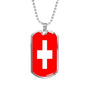 Switzerland Flag Necklace Switzerland Flag Stainless Steel or 18k Gold Dog Tag 24" - Express Your Love Gifts