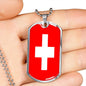 Switzerland Flag Necklace Switzerland Flag Stainless Steel or 18k Gold Dog Tag 24" - Express Your Love Gifts