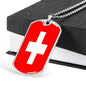 Switzerland Flag Necklace Switzerland Flag Stainless Steel or 18k Gold Dog Tag 24" - Express Your Love Gifts
