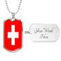 Switzerland Flag Necklace Switzerland Flag Stainless Steel or 18k Gold Dog Tag 24" - Express Your Love Gifts