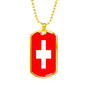 Switzerland Flag Necklace Switzerland Flag Stainless Steel or 18k Gold Dog Tag 24" - Express Your Love Gifts