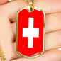 Switzerland Flag Necklace Switzerland Flag Stainless Steel or 18k Gold Dog Tag 24" - Express Your Love Gifts