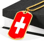 Switzerland Flag Necklace Switzerland Flag Stainless Steel or 18k Gold Dog Tag 24" - Express Your Love Gifts