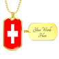 Switzerland Flag Necklace Switzerland Flag Stainless Steel or 18k Gold Dog Tag 24" - Express Your Love Gifts