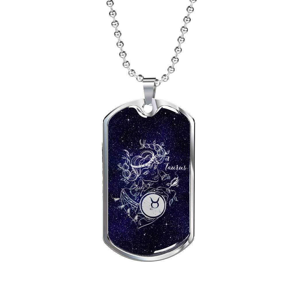 Taurus Necklace Constellation Night Sky Stainless Steel or 18k Gold Dog Tag 24" - Express Your Love Gifts