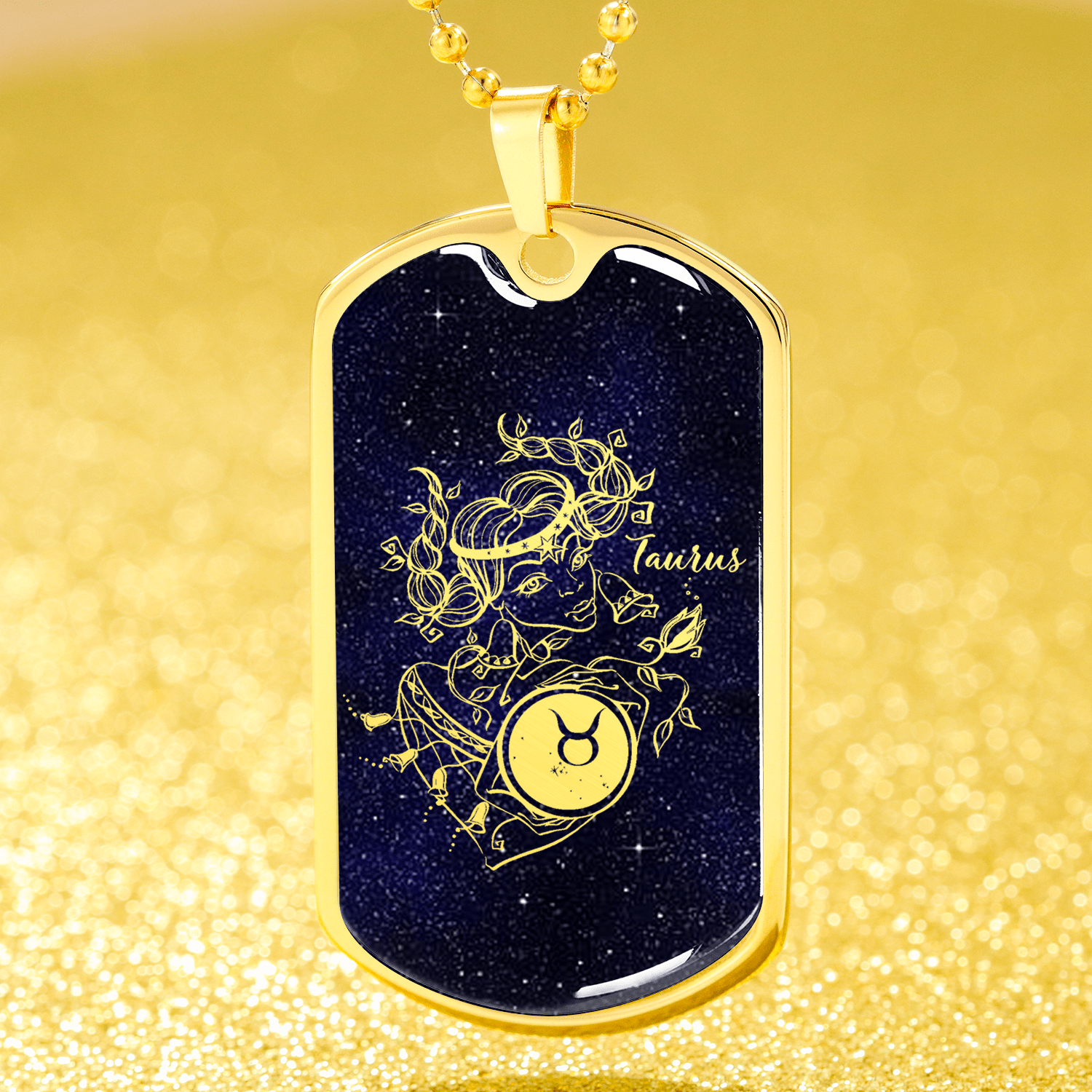 Taurus Necklace Constellation Night Sky Stainless Steel or 18k Gold Dog Tag 24" - Express Your Love Gifts