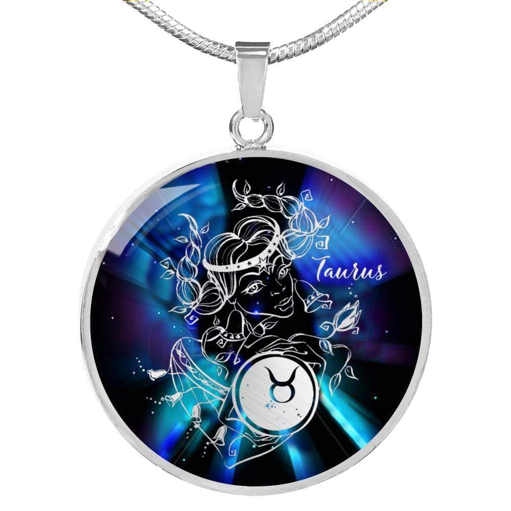Taurus Purple Galaxy Zodiac Necklace Stainless Steel or 18k Gold Circle Pendant - Express Your Love Gifts
