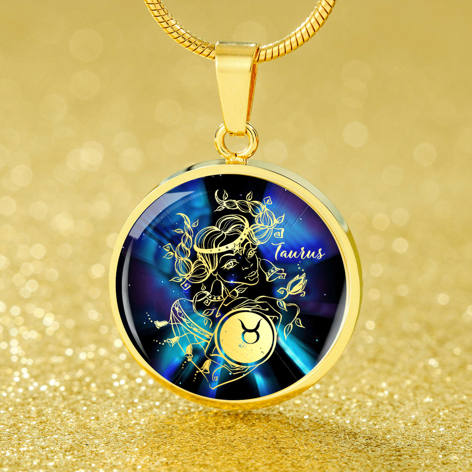 Taurus Purple Galaxy Zodiac Necklace Stainless Steel or 18k Gold Circle Pendant - Express Your Love Gifts