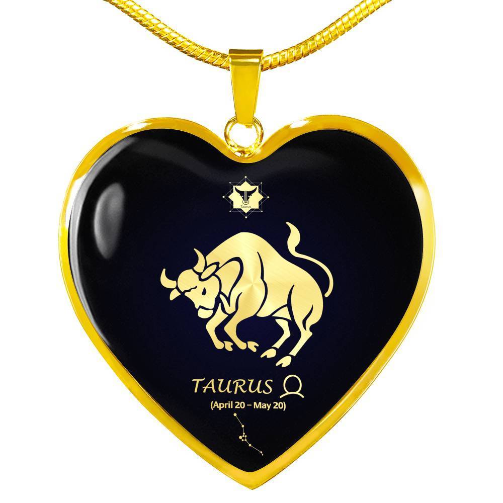 Taurus Sign Zodiac Necklace 18k Gold Stainless Steel Heart 18-22"-Express Your Love Gifts