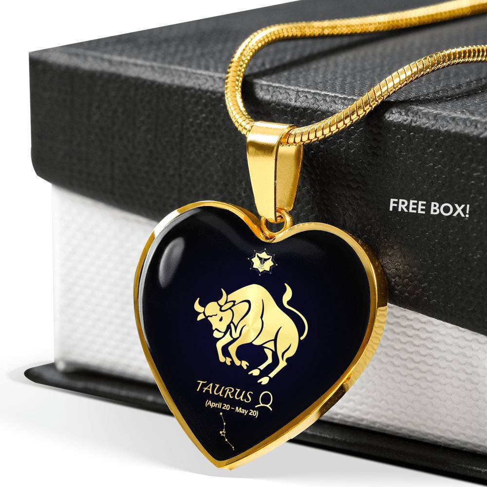 Taurus Sign Zodiac Necklace 18k Gold Stainless Steel Heart 18-22"-Express Your Love Gifts