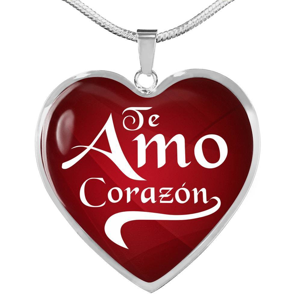 Te Amo Corazón I Love You Dear Spanish Stainless Steel or 18k Gold Heart Pendant Necklace 18-22"-Express Your Love Gifts