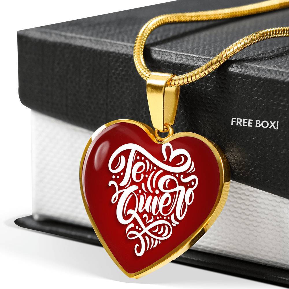 Te Quiero Spanish Love Message Necklace Stainless Steel or 18k Gold Heart Pendant 18-22" - Express Your Love Gifts