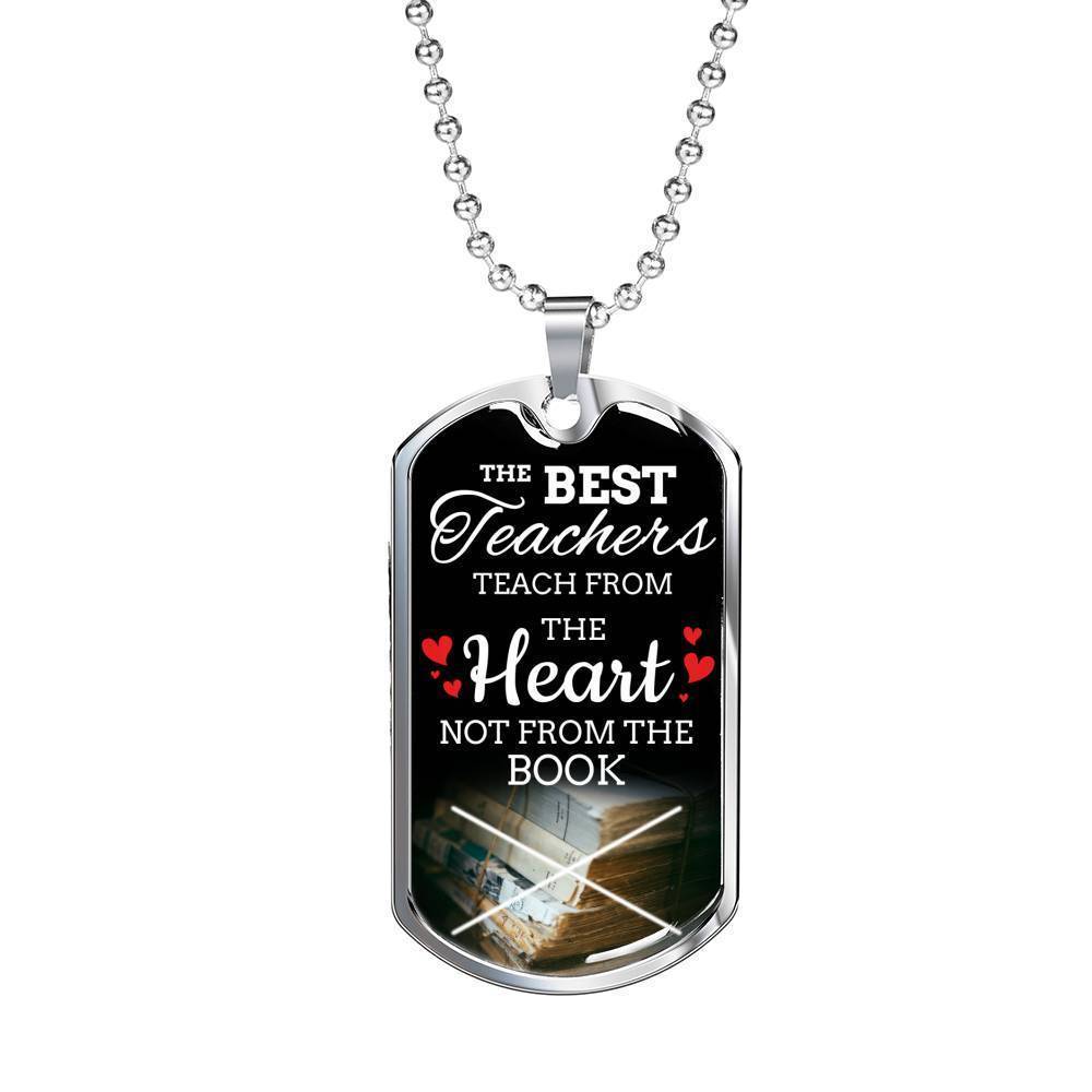 Teach From Heart The Teacher Appreciation Gift Luxury Necklace Stainless Steel or 18k Gold Dog Tag 24" Chain-Express Your Love Gifts