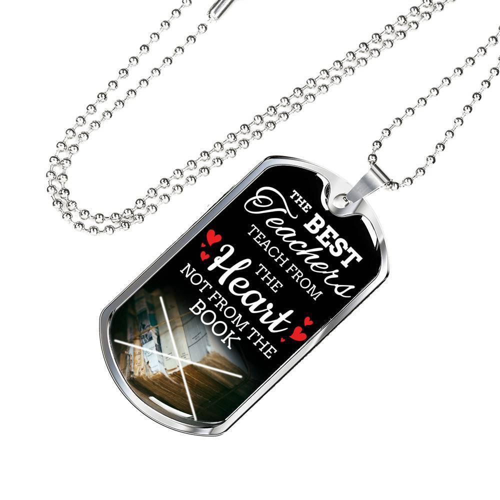 Teach From Heart The Teacher Appreciation Gift Luxury Necklace Stainless Steel or 18k Gold Dog Tag 24" Chain-Express Your Love Gifts
