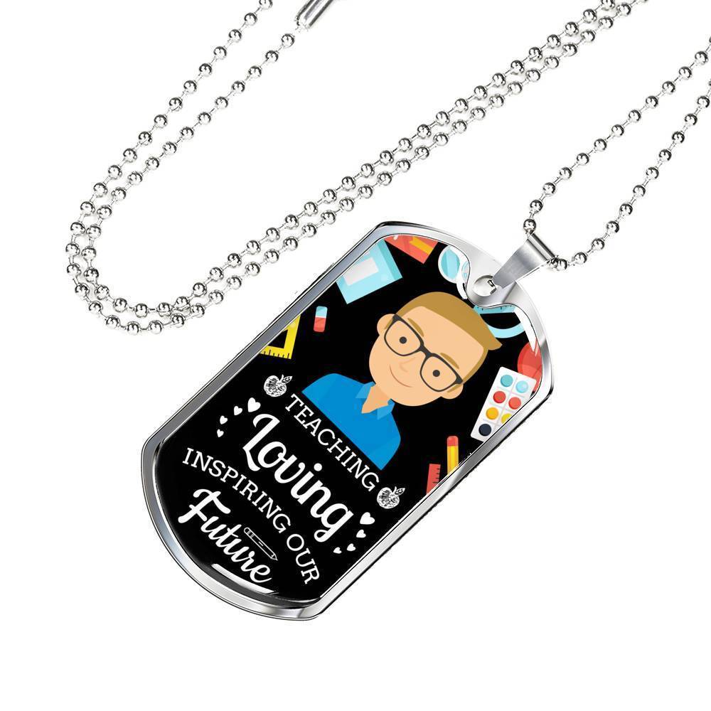 Teacher Appreciation Gift Necklace Stainless Steel or 18k Gold Dog Tag 24" Chain-Express Your Love Gifts