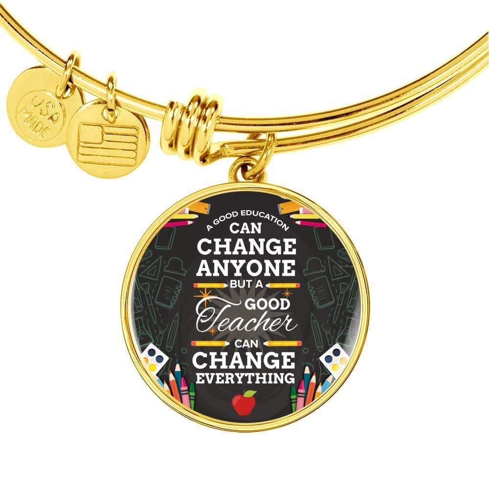 Teacher Gift Stainless Steel or 18k Gold Circle Bangle Bracelet - Express Your Love Gifts