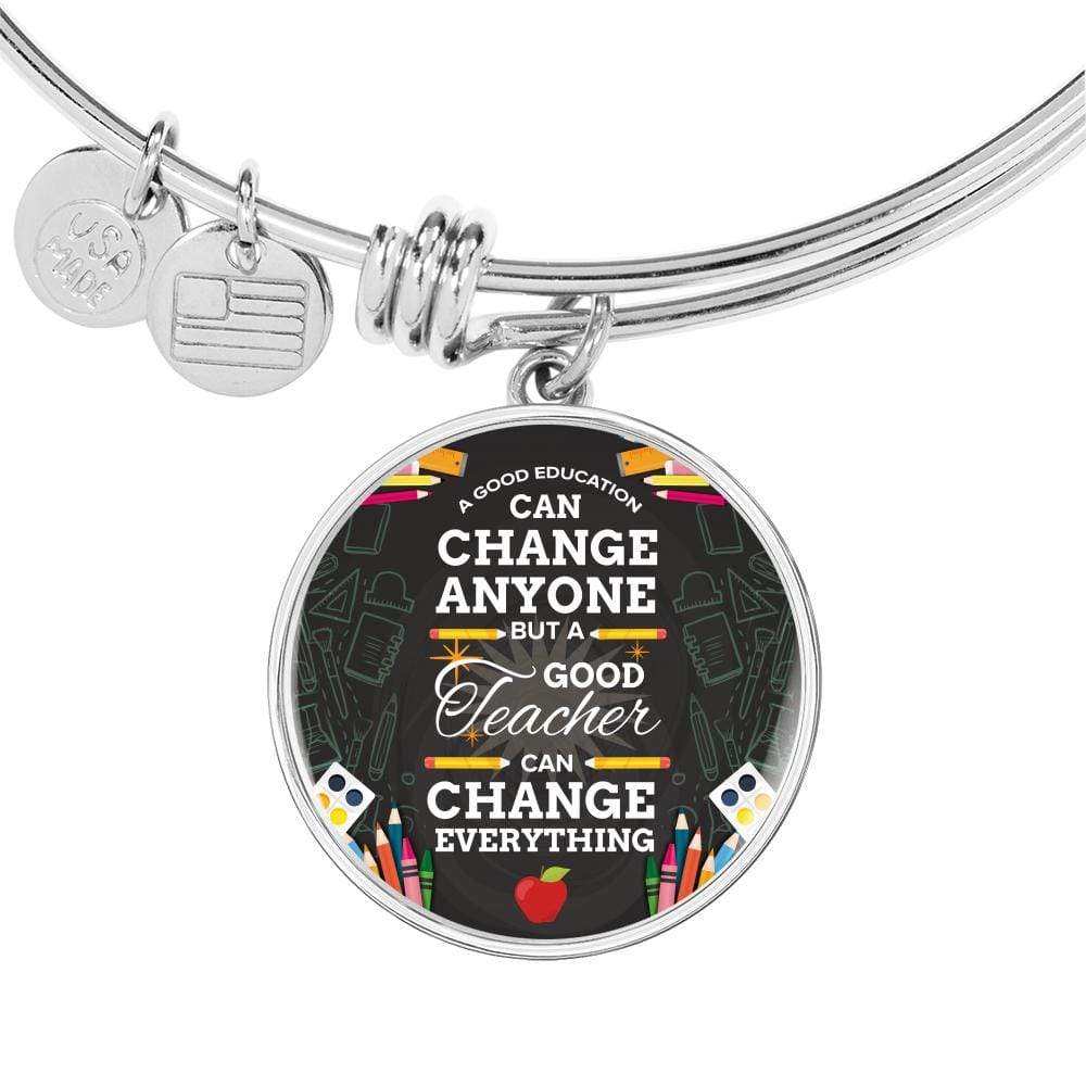 Teacher Gift Stainless Steel or 18k Gold Circle Bangle Bracelet - Express Your Love Gifts