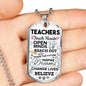 Teachers Touch Hearts Teacher Appreciation Gift Necklace Stainless Steel or 18k Gold Dog Tag 24" Chain-Express Your Love Gifts