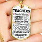 Teachers Touch Hearts Teacher Appreciation Gift Necklace Stainless Steel or 18k Gold Dog Tag 24" Chain-Express Your Love Gifts