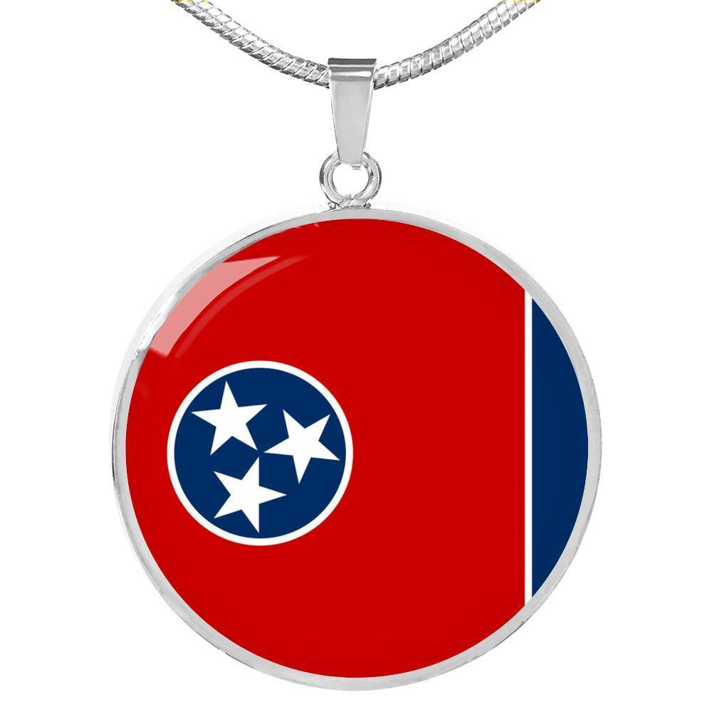 Tennessee State Flag Necklace Stainless Steel or 18k Gold Circle Pendant 18-22" - Express Your Love Gifts