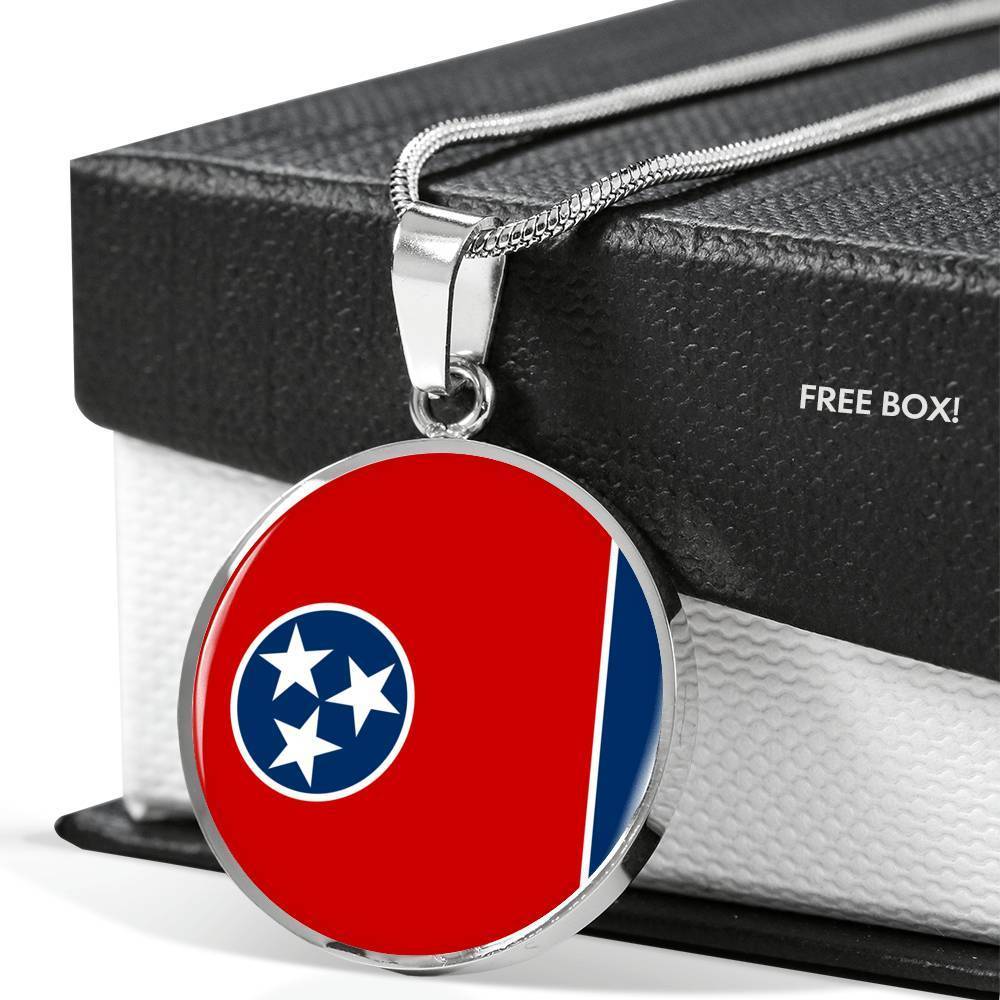 Tennessee State Flag Necklace Stainless Steel or 18k Gold Circle Pendant 18-22" - Express Your Love Gifts