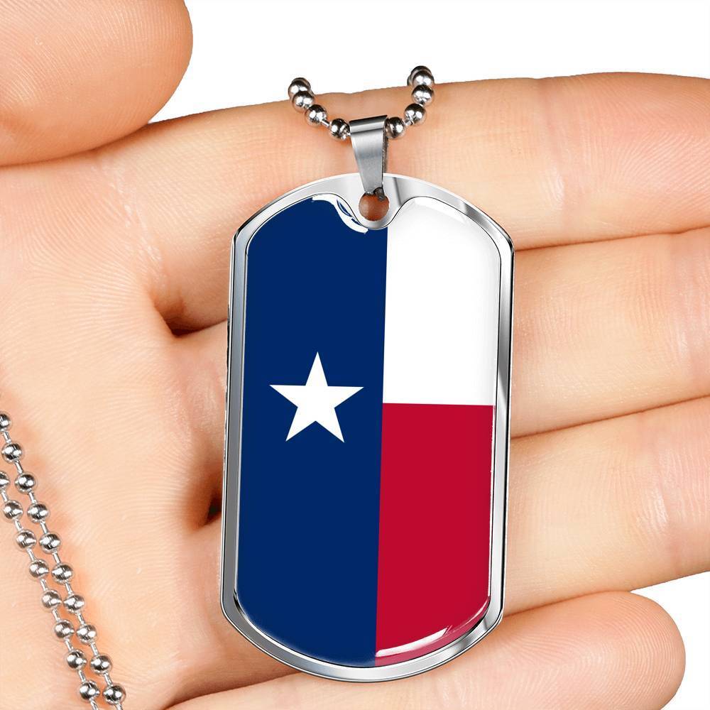 Texas Flag Pendant Stainless Steel or 18k Gold Dog Tag Necklace 24" Chain - Express Your Love Gifts