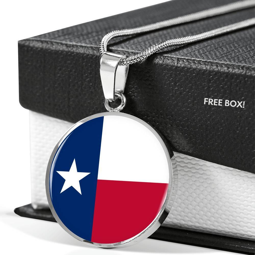 Texas State Flag Necklace Stainless Steel or 18k Gold Circle Pendant 18-22" - Express Your Love Gifts