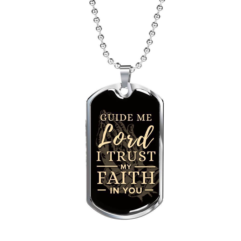 The Lord Guides Me Necklace Stainless Steel or 18k Gold Dog Tag 24" Chain-Express Your Love Gifts