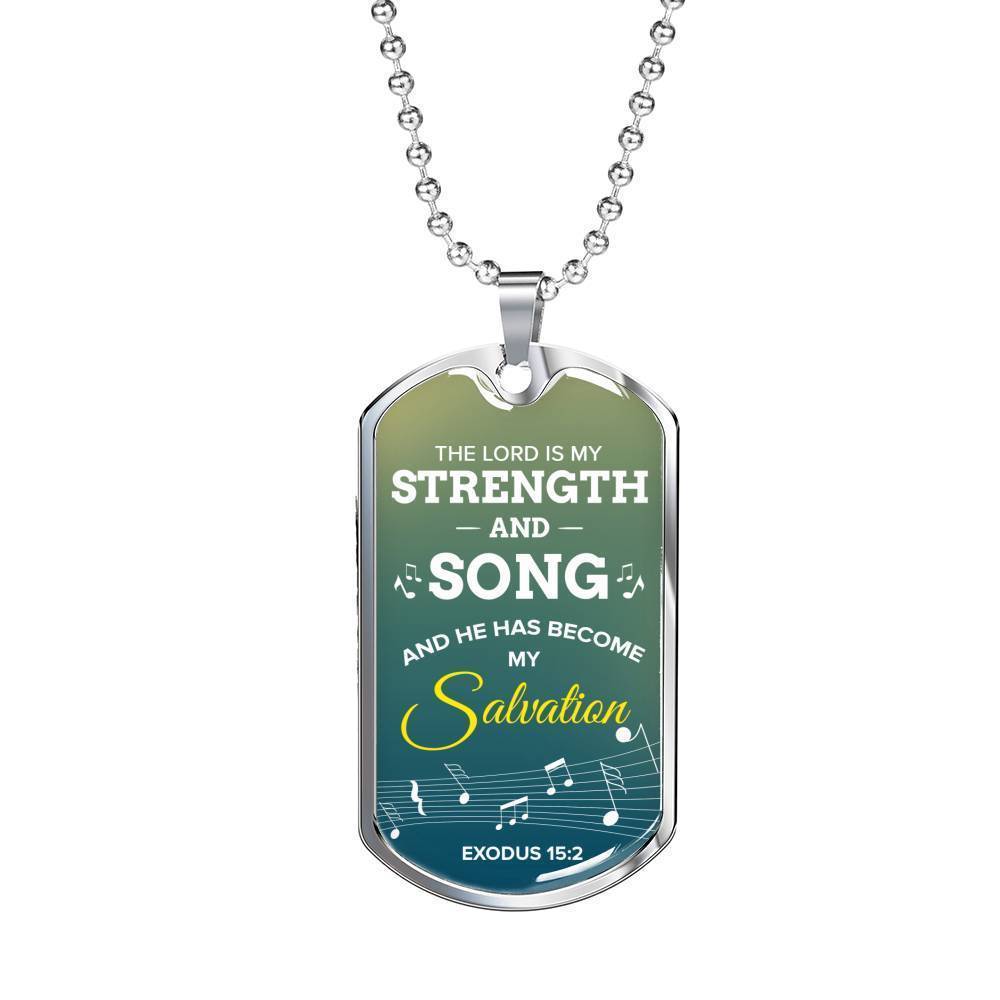The Lord Is My Salvation Christian Faith Exodus Necklace Stainless Steel or 18k Gold Dog Tag 24" Chain-Express Your Love Gifts