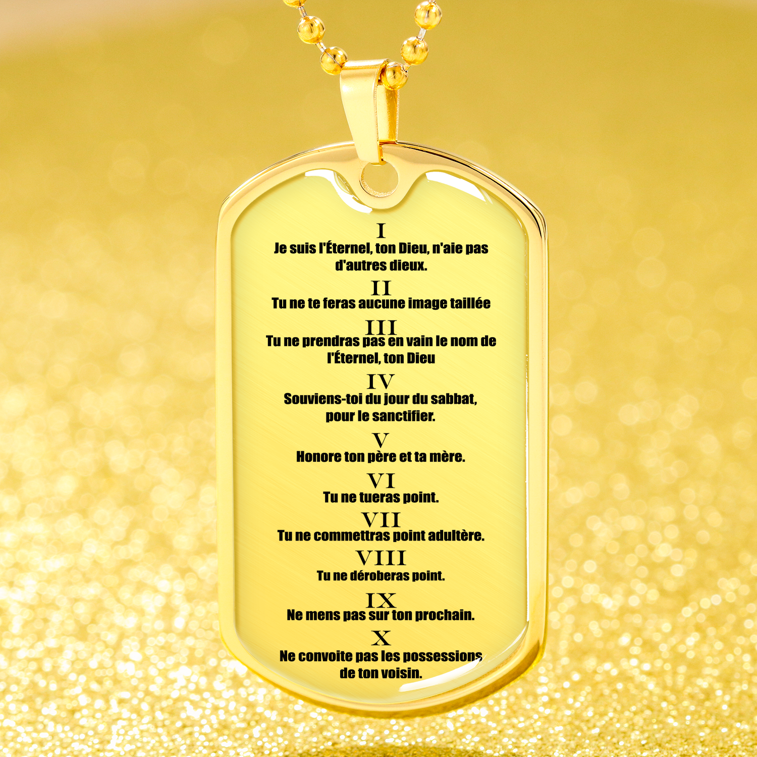 Ten Commandments French Necklace Dog Tag Stainless Steel or 18k Gold 24" Chain-Express Your Love Gifts