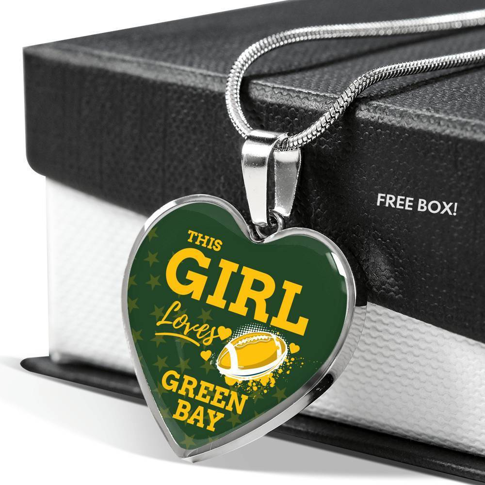This Girl Loves Green Bay Necklace Stainless Steel or 18k Gold Heart Pendant 18-22" - Express Your Love Gifts