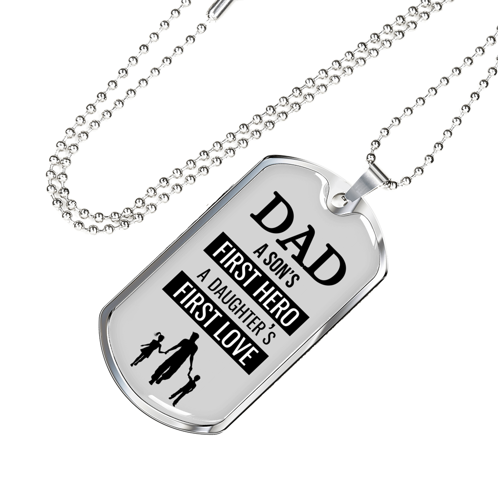 To My Father Son'S First Hero Stainless Steel or 18k Gold Dog Tag 24" Chain-Express Your Love Gifts