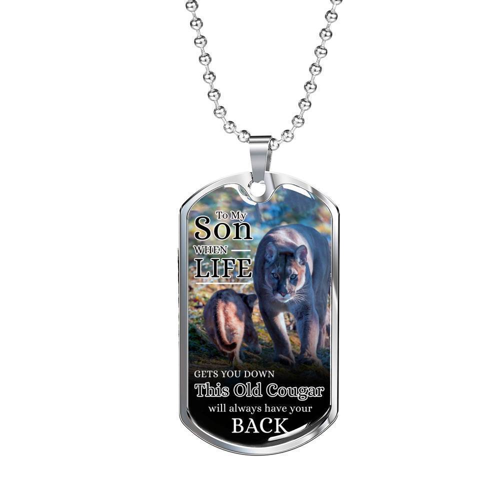 To My Son Old Cougarc From Mom Necklace Stainless Steel or 18k Gold Dog Tag 24" Chain-Express Your Love Gifts