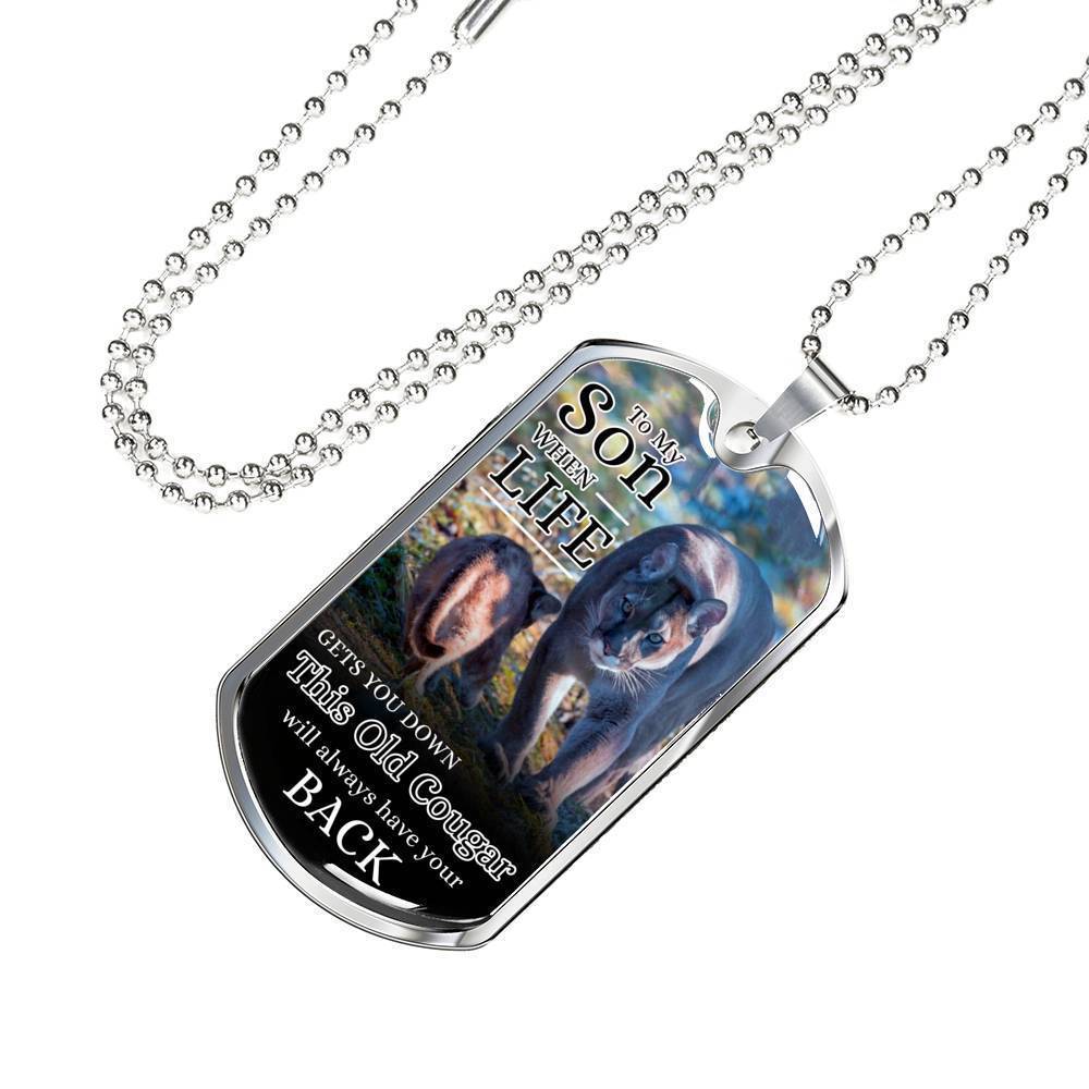 To My Son Old Cougarc From Mom Necklace Stainless Steel or 18k Gold Dog Tag 24" Chain-Express Your Love Gifts