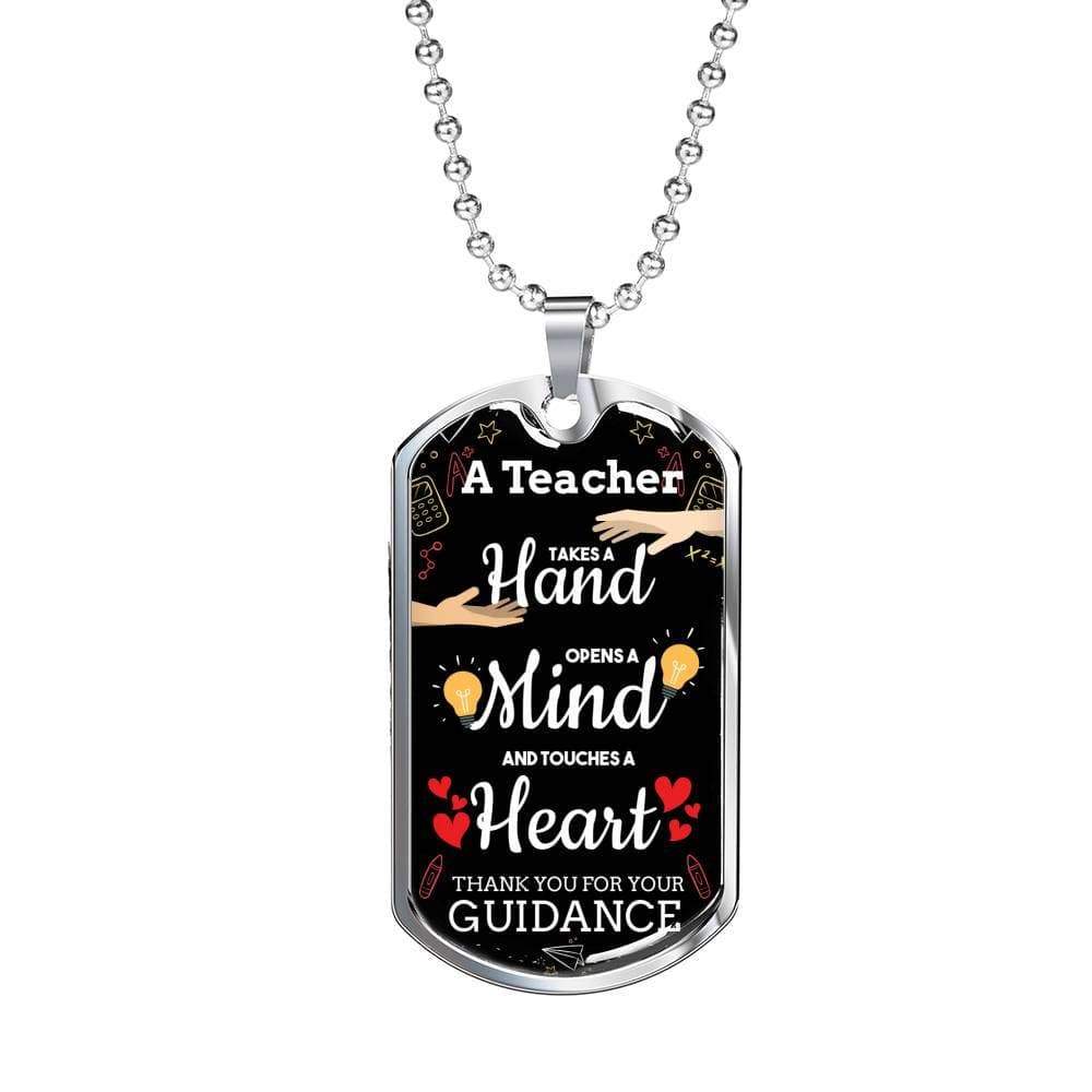 To My Teacher Appreciation Necklace Stainless Steel or 18k Gold Dog Tag W 24"-Express Your Love Gifts