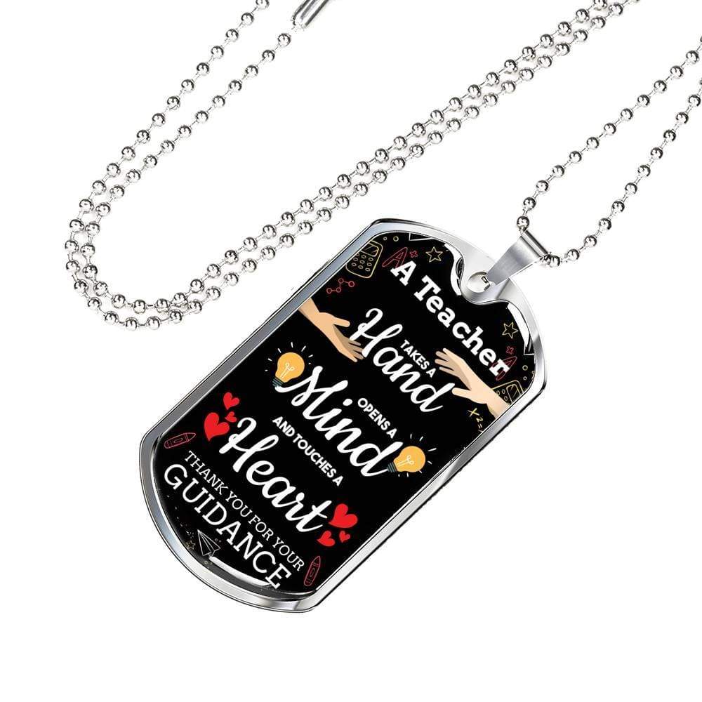 To My Teacher Appreciation Necklace Stainless Steel or 18k Gold Dog Tag W 24"-Express Your Love Gifts